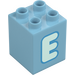 Duplo Mittleres Azure Stein 2 x 2 x 2 mit Letter &quot;E&quot; Deko (31110 / 65972)