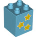 Duplo Medium Azure Brick 2 x 2 x 2 with three yellow stars (25324 / 31110)