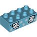 Duplo Medium Azure Brick 2 x 4 with White Stars and Mickey Mouse Hands (3011 / 44128)