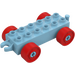 Duplo Medium Azure Bil Chassi 2 x 6 med Röd Hjul (Öppen koppling) (14639 / 74656)