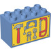 Duplo Medium Blue Brick 2 x 4 x 2 with silver tools on yellow background (31111 / 55882)