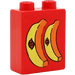 Duplo Red Brick 1 x 2 x 2 with Bananas with Stickers without Bottom Tube (4066)