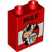 Duplo Red Brick 1 x 2 x 2 with Black and White Cow and Glass of Milk without Bottom Tube (4066 / 54830)