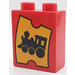 Duplo Red Brick 1 x 2 x 2 with Train Ticket without Bottom Tube (4066)