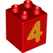 Duplo Red Brick 2 x 2 x 2 with Orange &#039;4&#039; (31110 / 88263)