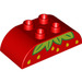 Duplo Red Brick 2 x 4 with Curved Sides with yellow seeds and green leaves (top of strawberry) (73345 / 98223)