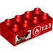 Duplo Red Brick 2 x 4 with Fireman, White Fire Logo and 123 (3011 / 65963)