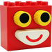 Duplo Red Brick 2 x 4 x 3 with yellow eyes and white mouth (pressable buttons)