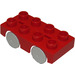 Duplo Red Car Base 2 x 4 with Gray Wheels