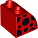 Duplo Red Slope 45° 2 x 2 x 1.5 with Curved Side with Black Spots (11170 / 36514)