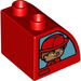 Duplo Red Slope 45° 2 x 2 x 1.5 with Curved Side with Fireman in window (11170 / 43535)