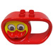 Duplo Red Teether Oval 2 x 6 x 3 with Handle and Turning Yellow Duck Face with Red Beak and Rattling Eyes