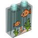 Duplo Transparent Light Blue Brick 1 x 2 x 2 with Two Fish in Aquarium without Bottom Tube (4066 / 54827)