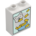 Duplo White Brick 1 x 2 x 2 with Cat Eating Fish with Bottom Tube (15847 / 81375)