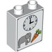 Duplo Vit Kloss 1 x 2 x 2 med Clock, Elephant och 2 Carrots utan bottenrör (4066 / 84701)