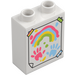 Duplo White Brick 1 x 2 x 2 with Hand and rainbow paint prints with Bottom Tube (15847 / 104357)