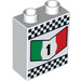 Duplo White Brick 1 x 2 x 2 with Italian Flag &quot;1&quot; and Checkered Flag without Bottom Tube (4066 / 95818)