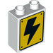 Duplo White Brick 1 x 2 x 2 with Lightning Bolt on Yellow Background with Bottom Tube (15847 / 78739)