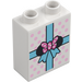 Duplo White Brick 1 x 2 x 2 with ribbon and spotty paper present with Bottom Tube (15847 / 38656)