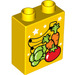 Duplo Yellow Brick 1 x 2 x 2 with bananas, carrots, broccoli and tomato with Bottom Tube (15847 / 29326)