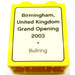 듀플로 노란색 벽돌 1 x 2 x 2 ~와 함께 Birmingham, United Kingdom Grand Opening 2003, Bullring 무늬 하단 튜브 없음 (4066)