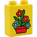 Duplo Gul Klods 1 x 2 x 2 med Blomster uden bundrør (4066)