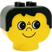 Duplo Yellow head with black hair and freckles, looking left