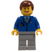 LEGO Airport Worker with Blue Jacket, White Shirt and Tie, Airplane Logo, ID Badge, Medium Stone Gray Pants, Smiling Face, and Reddish Brown Hair Minifigure