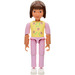 LEGO Belville Girl with Dark Pink Flowers and Green Leaves on Yellow Shirt, Pink Pants Minifigure
