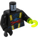 LEGO Black Aquazone Torso with Red X and Blue Shark and Yellow Straps with Black Arms and Black Right Hand and Left Transparant Neon Green Hook (973)
