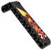LEGO Black Beam Bent 53 Degrees, 3 and 7 Holes with Flames and White and Black Checkered (Right) Sticker (32271)