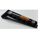 LEGO Black Beam Bent 53 Degrees, 3 and 7 Holes with Orange and Silver Shock Absorber Sticker (32271)