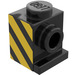 LEGO Black Brick 1 x 1 with Headlight with Black and Yellow Danger Stripes (Model Right) Sticker and No Slot (4070)