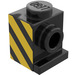 LEGO Noir Brique 1 x 1 avec Phare avec Noir et Jaune Danger Rayures (Model Droite) Autocollant et pas de fente (4070)
