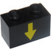 LEGO Black Brick 1 x 2 with Yellow Down Arrow and Black Border with Bottom Tube (3004)