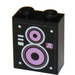 LEGO Black Brick 1 x 2 x 2 with pink speaker Sticker with Inside Stud Holder (3245)