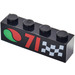 LEGO Black Brick 1 x 4 with Octan Logo, &quot;71&quot; and Checkered Flag (3010)