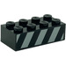 LEGO Black Brick 2 x 4 with Black and White Danger Stripes Left Sticker (3001)