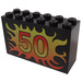 LEGO Black Brick 2 x 6 x 3 with Number 50 Surrounded by Flames (6213)