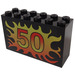 LEGO Black Brick 2 x 6 x 3 with Number 50 Surrounded by Flames (6213 / 82849)