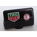 LEGO Black Curvel Panel 2 x 3 with &#039;TAG HEUER&#039; and Red &#039;E&#039; in a Circle - Left Sticker (71682)