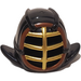 LEGO Black Kendo Helmet with Gold Grille and Reddish Brown Trim (98130)