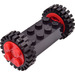 LEGO Black Narrow Tire 24 x 7 with Ridges Inside with Brick 2 x 4 Wheels Holder with Red Freestyle Wheels Assembly