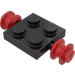 LEGO Black Plate 2 x 2 with Red Wheels