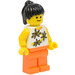 LEGO Schwarz Pferdeschwanz Haar, Gelb Blumen Torso, Orange Beine Minifigur