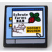 LEGO Black Roadsign Clip-on 2 x 2 Square with Computer Screen with &#039;Schrute Farms&#039; and &#039;SOFORT BUCHEN&#039; Sticker with Open &#039;O&#039; Clip (15210)