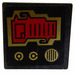 LEGO Black Roadsign Clip-on 2 x 2 Square with Gold Knobs and Speaker Grille Sticker with Open &#039;O&#039; Clip (15210)