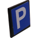 LEGO Black Roadsign Clip-on 2 x 2 Square with P (Blue Background) Sticker with Open &#039;U&#039; Clip (15210)