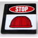 LEGO Black Roadsign Clip-on 2 x 2 Square with White &#039;STOP&#039; and Red Construction Helmet Sticker with Open &#039;O&#039; Clip (15210)