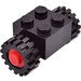LEGO Black Small Tire with Offset Tread (without Band Around Center of Tread) with Brick 2 x 2 with Red Single Wheels